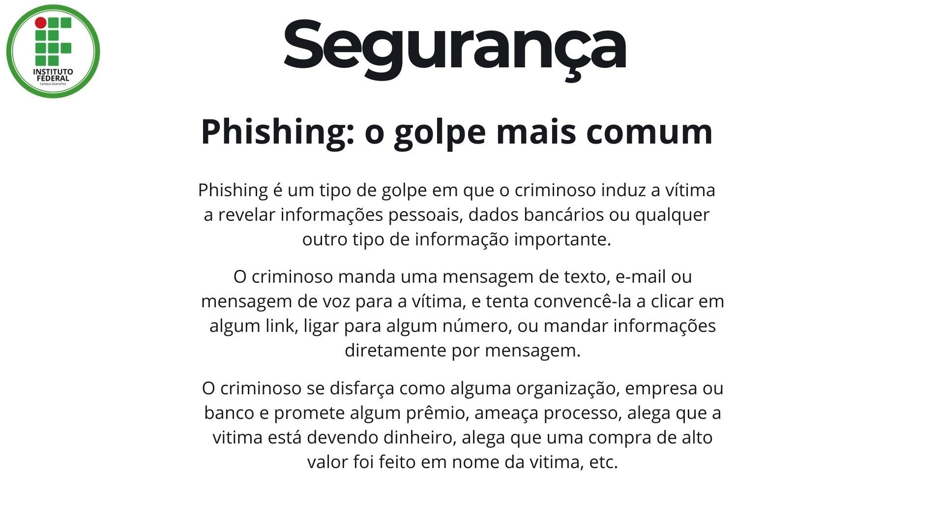 Slide 14: Segurança phishing