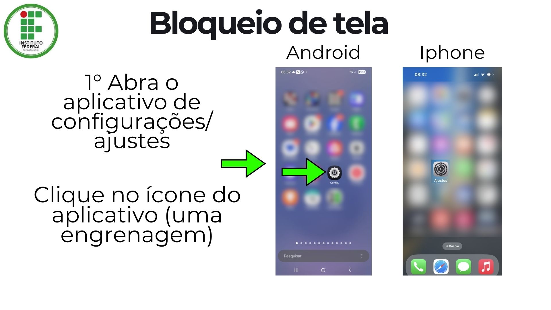 Slide 19: Bloqueio de tela instruções